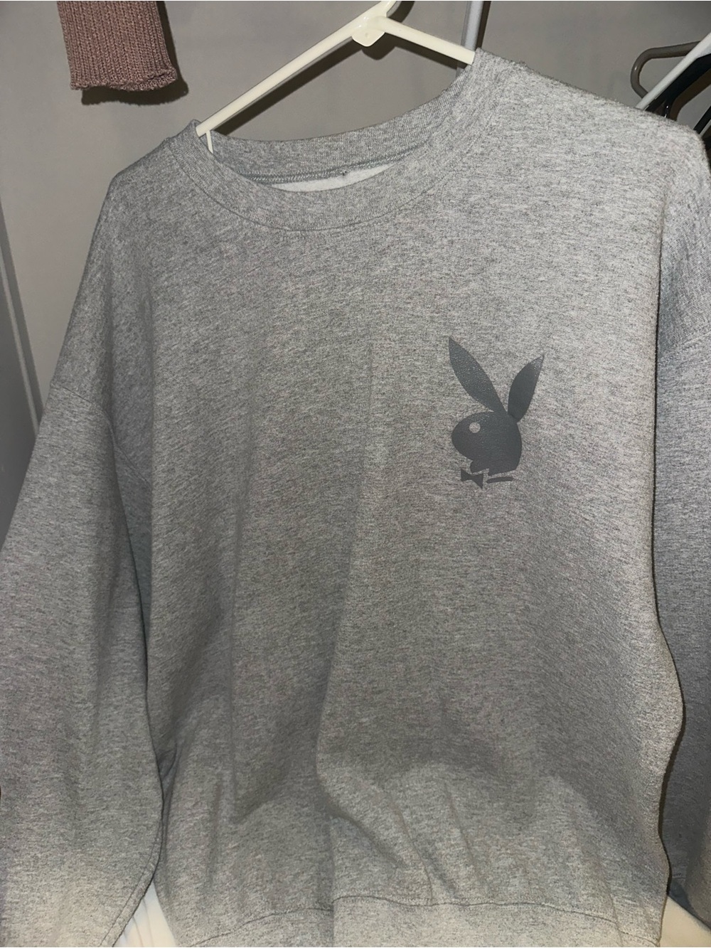 PLAYBOY Heather Gray Crewneck Sweatshirt with Bunny Logo